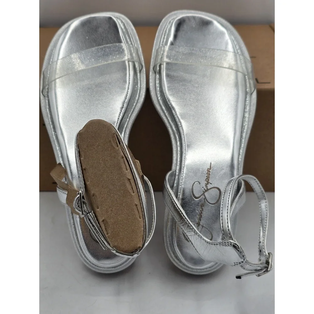 NEW Jessica Simpson Betania Ankle Strap Flat Sandals - Color Silver - Size 6.5M - Picture 11 of 12